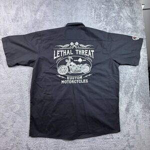 Lethal Threat Motorgear Men's XL Black Button Up Work Shirt Embroidered